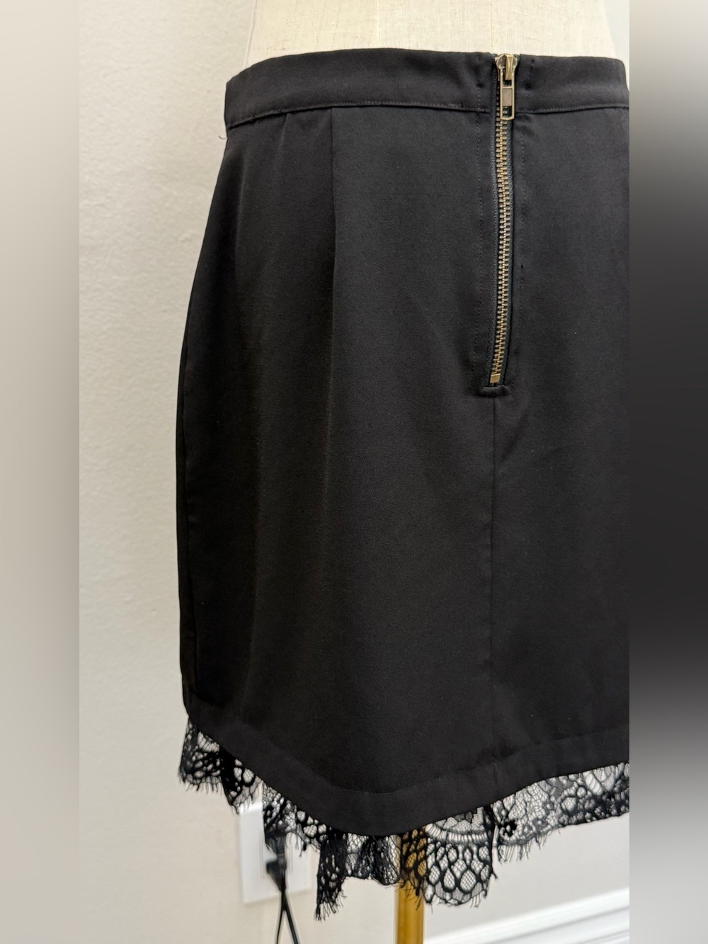 Sugar + Lips Black Lace Trim Mini Skirt Size S Faux Wrap Slip Style - Picture 6 of 11